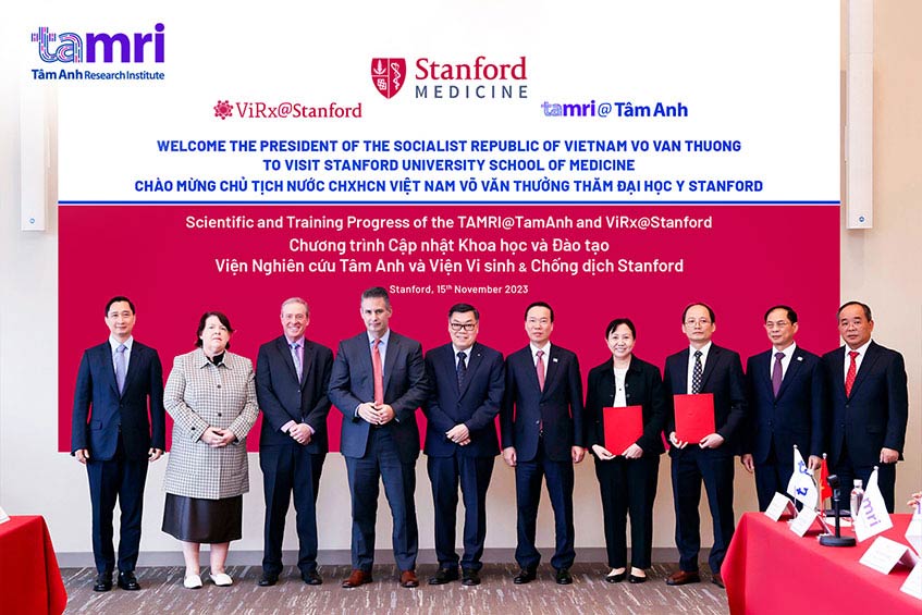 President Vo Van Thuong and Vietnamese delegates visit Stanford University, where the first hepatitis D testing training for Vietnam is announced