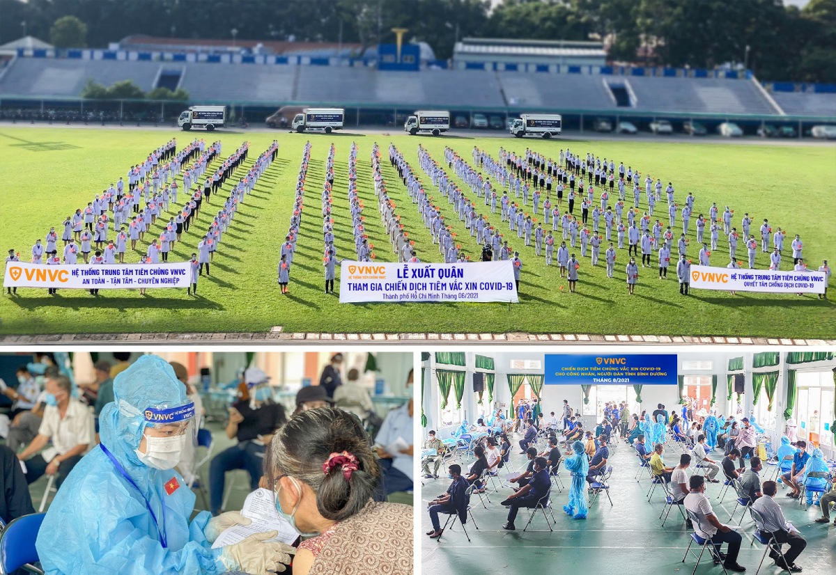 Ngay trong thời điểm dịch bệnh căng thẳng nhất, hàng nghìn bác sĩ, điều dưỡng và nhân viên y tế VNVC trên cả nước ra quân chiến dịch tiêm vắc xin COVID-19 thần tốc, góp phần kiểm soát và đẩy lùi đại dịch. Ảnh: VNVC.